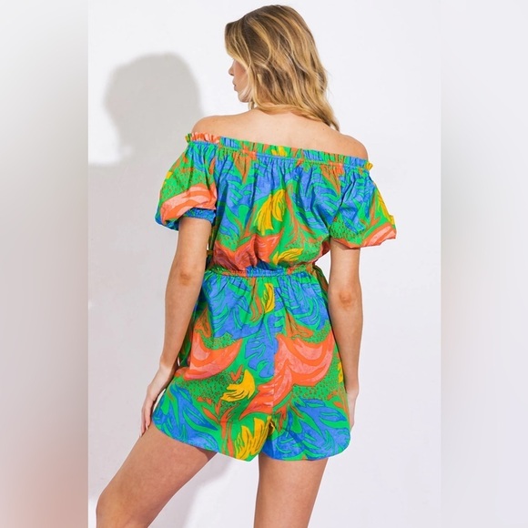 Flying Tomato ALL THE CHEER WOVEN ROMPER in Green size L Faux Wrap Skirt - Picture 10 of 16